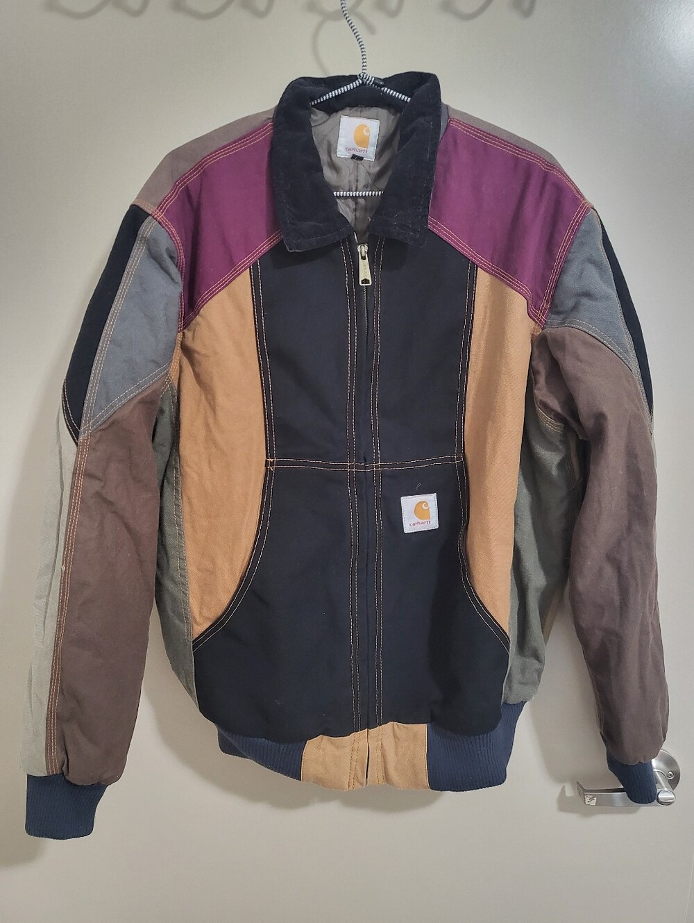 Carhartt Men's Multi-Panel Bomber Jacket - Black, Tan, Purple Reworked